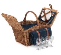 Red Hamper FH125 Wicker Elegant 4 Person Blue Tweed Fitted Picnic Basket