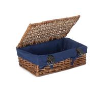 Wicker Empty Rectangular Gift Cotton Lined Basket Red Hamper Blue One Size