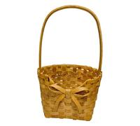 Wicker Flower Basket | Hand Woven Bow Flower Girls Basket With Handle | Portable Home Storage Container Wood Chips Rustic Wedding Ornament For Dining Table