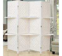 Wicker Folding Room Divider Privacy Screen Separator White