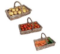 Wicker Fruit Basket Veg Trug Rectangular Gardening Allotment Trugs for Garden Countertop Fruit Vegetable Egg Basket Storage with Carrying Handle Spring GGardening Gift (Full Set)