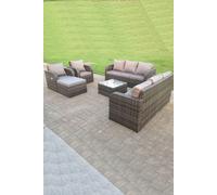 Wicker Garden Furniture Set Lounge Sofa Reclining Chair Outdoor Big Footstools 9 Seater Fimous Dark Grey One Size