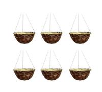 Wicker Hanging Basket - Natural Rattan Willow Hanging Flower Pots with Polythene Liner & Sturdy Metal Chain - Large Decorative Planters for Indoor & Outdoor (Hanging Basket 36cm, 14Inch x 6Pack)