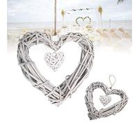 Wicker Heart Wreath, Gray White Artificial Wreaths DIY Heart Wicker for Wedding Birthday Party Wall Hanging Decoration