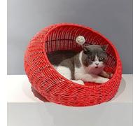 Wicker Indoor Cat Bed Cave Kitten Basket Ball Shaped Pet Furniture w/Removable Cushion with Cosy Bed 50x40x35cm
