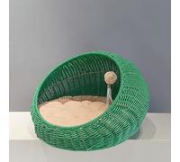 Wicker Indoor Cat Bed Cave Kitten Basket Ball Shaped Pet Furniture w/Removable Cushion with Cosy Bed 50x40x35cm
