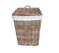 Wicker Laundry Basket with Lid Natural Hand Woven Lined Linen Basket Kitchen Bedroom Bathroom Washing Basket Home Organisation Storage Wash Basket (Large)