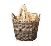 Wicker Lined Log Basket Classic Round Fireplace Storage Grey Woven Wood Handles