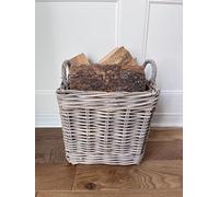 Wicker log Basket, Firewood Kindling Storage Holder with Handles, Small, Medium and Large Sizes, Square (Medum (33cm))