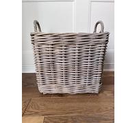 Wicker log Basket, Firewood Kindling Storage Holder with Handles, Small, Medium and Large Sizes, Square (Large (40cm))