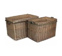 Wicker Log Basket Set of 2 Kindling Buckets Fireside Log Burner Storage | Wicker, Rattan, Hessian Lining, Rope Carrying Handles, Log Storage, Kindling Basket