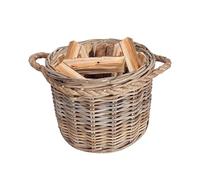 Wicker Log Basket with Rope Handles Hand Woven Hessian Lined Willow Wicker Kindling Basket Large Fireside Log Store Firewood Rack Log Burner Hearth Fireplace Storage Accessory (Medium)