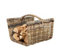 Wicker Log Cradle Kindling Basket Firewood Store Fireside Log Burner Natural Finish Fireplace Wood Storage Crate with Carrying Handle (DP77)