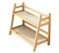 Wicker Look Coffee Station Organizer, 2 Tier Bamboo Mug Holder Countertop Organizer, Kitchen Home Counter Shelf for Tea Coffee Bar Accessories, Matcha Stand, Cup Display, Condiment Storage Rack