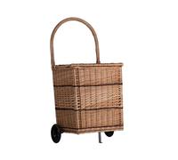 Wicker Market Cart Trolley with Handle - Rolling Shopping Basket on Wheels