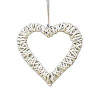 Wicker Open Heart Wreath, Antique Wash Grey Willow, Rustic Wall Door Decor with Jute Rope Hanger, 30x30x6cm