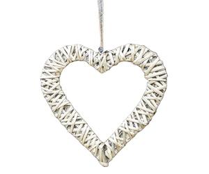 Wicker Open Heart Wreath, Antique Wash Grey Willow, Rustic Wall Door Decor with Jute Rope Hanger, 30x30x6cm