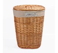 Wicker Oval Laundry Basket Bathroom Storage Laundry Bag Bin With Liner and Lid (Honey)