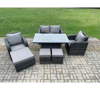 Wicker PE Rattan Furniture Garden Dining Set Outdoor Height Adjustable Rising lifting Table Love Sofa Chair Set Fimous Dark Grey One Size