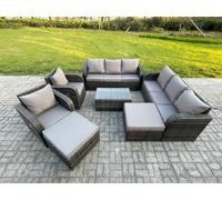Wicker PE Rattan Garden Furniture Set 10 Seater Outdoor Lounge Sofa Set with Coffee Table 2 Big Footstool Dark Grey Mixed Fimous Dark Grey One Size