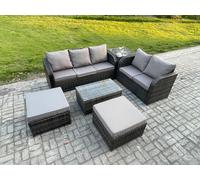 Wicker PE Rattan Garden Furniture Set 7 Seater Outdoor Lounge Sofa Set with Love Sofa Coffee Table 2 Big Footstool Side Table Dark Grey Mixed Fimous Dark Grey One Size