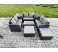 Wicker PE Rattan Garden Furniture Set 8 Seater Outdoor Lounge Sofa Set with Love Sofa Coffee Table 2 Side Tables 2 Big Footstool Fimous Dark Grey One Size