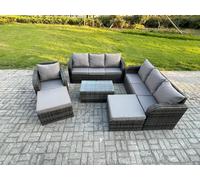 Wicker PE Rattan Garden Furniture Set 9 Seater Outdoor Lounge Sofa Set with Coffee Table 2 Big Footstool Dark Grey Mixed Fimous Dark Grey One Size