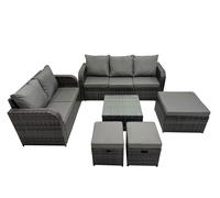 Wicker PE Rattan Garden Outdoor Furniture Set& 3 Stools Fimous Dark Grey One Size