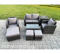 Wicker PE Rattan Outdoor Furniture Set Garden Love Sofa Coffee Table 2 Armchair 3 Footstools Side Table Dark Grey Mixed Fimous Dark Grey One Size