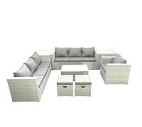 Fimous Wicker PE Rattan Sofa Garden Furniture Set with Armchair Oblong Coffee Table 2 Small Footstools 2 Side Tables Light Grey Mixed