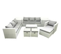 Fimous Wicker PE Rattan Sofa Garden Furniture Set with Armchair Oblong Coffee Table 3 Footstools 2 Side Tables Light Grey Mixed
