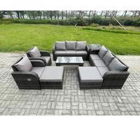 Wicker PE Rattan Sofa Set 10 Seater Outdoor Patio Garden Furniture Set with 2 Reclining Chairs Coffee Table Side Tables Fimous Dark Grey One Size