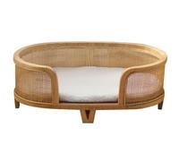 Wicker Pet Bed Wooden Cat Nest Weaving Dog Retro Wood Pet House Summer(58x37x21cm)