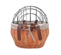 Wicker pet carrier, Pet safety carrier, Openwork design for breathability, Handwoven, Reinforced with leather straps, Suitable for small and medium-sized pets(Honey)