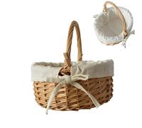 Wicker Picnic Basket - Easter Basket With Handle And Linen Lining, Small Wicker Storage Baskets, For Fruit, Candy, Toy, Egg Gathering, Wedding