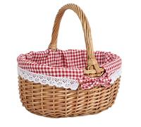 Wicker Picnic Basket, Handwoven Natural Wicker Harvest Basket with Handle and Liner, Willow Woven Flower Baskets, Canasta Para Picnic, for Fruits Vegetable Flower, for Home Weddings Party Picnics