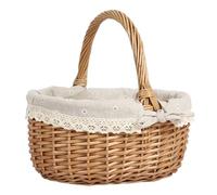 Wicker Picnic Basket, Handwoven Natural Wicker Harvest Basket with Handle and Liner, Willow Woven Flower Baskets, Canasta Para Picnic, for Fruits Vegetable Flower, for Home Weddings Party Picnics