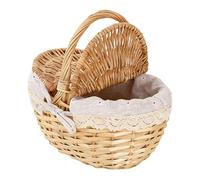 Wicker Picnic Basket - Multi-Functional With Carry Handle, Imitation Willow Weaving Storage Bin, Rustic Lid Container | For Hiking Travel Camping Kitchen Pantry Breads Drinks Fruits 32x25x15.5cm