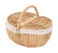 Wicker Picnic Basket - Multifunctional Rustic with Lid, Synthetic Wicker Organizer | for Hiking, Travel, Camping, Pantry, Bedroom, Bread, Drinks, Snacks and Fruits