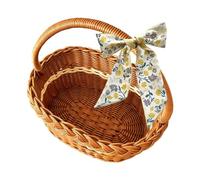 Wicker Picnic Basket - Rattan Market Basket with Handle and Ribbon | Woven Hamper, Wine Bag, Cutlery Set, Baskets Set for 4 People with Cooler Compartment, Storage Baskets Handle for Shopping Beach