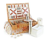 Wicker Picnic Basket Set - Fitted Basket for 4 with Insulated Cooler, Fleece Blanket, Porcelain Plates, Cutlery - Family Picnic Hamper Set for Outdoor Adventures, from Regency Hampers