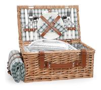 Wicker Picnic Basket Set for 2 Persons with Waterproof Picnic Blanket and Large Insulated Cooler Compartment, Willow Picnic Hamper Basket with Cutlery Service Kits for Camping, Wedding (Green)