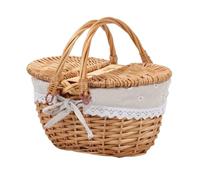 Wicker Picnic Basket with Double Folding Handles and Lids, Wicker Shopping Basket with Liner Garden Harvest Wedding Decoration,Small Handmade Willow Hamper Basket for Camping, Hiking(Small)