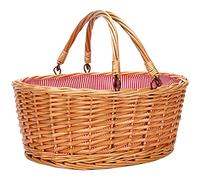 Wicker Picnic Basket with Double Folding Handles, Natural Willow Hamper Empty Basket Cheap Easter Eggs Candy Storage Wine Basket for Toy, Flower, Wedding Gifts(Red)