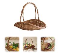 Wicker Picnic Basket with Handle, Rattan Oval Natural Rustic Basket, Garden Baskets for Gathering Vegetables, Portable Woven Harvest Multipurpose for Storage, Picnics, Easter (Beige-L)