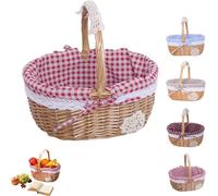 Wicker Picnic Basket with Handle, Woven Willow Storage Baskets for Outdoor Parties and Picnics, Small Wicker Baskets with Handle for Gifts and Home Decor, Little Red Riding Hood Style Basket (pink)