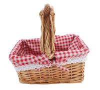 Wicker Picnic Basket with Lid Handle Removable Liner Multifunction Garden Harvest Basket for Flowers Fruits Vegetables Picnicking Camping (Red Plaid)