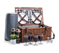 Wicker Picnic Baskets for 4 Retro Classic Willow Hamper Service Set with Cooler Compartment and Waterproof Blanket Utensils Cutlery Set Gifts for Camping Beach and Outdoor Party