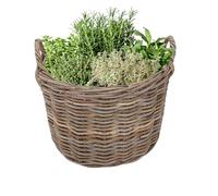 Wicker Planter Flower Basket Flowerpot with Carrying Handles (M, Round)