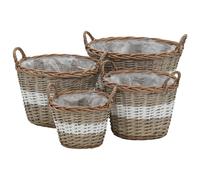 Wicker Planter Set 4pcs Brown & White PE Lined Raised Bed 40x38x40 cm Handmade X